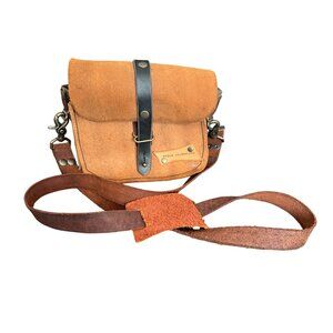 Rogue Journeymen Brown Suede & Green Canvas Crossbody Bag With Adjustable Strap
